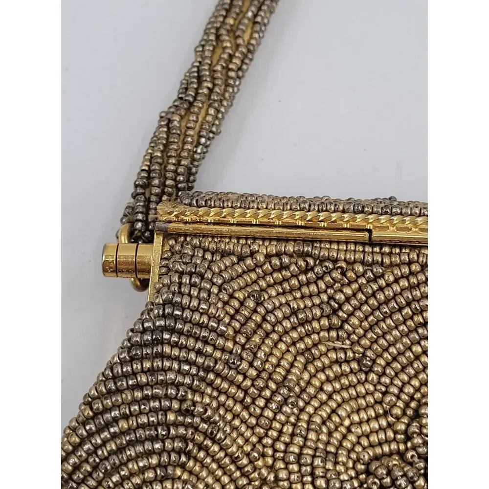 Vintage Gold Seed Bead Floral Evening Purse Art Deco Coquette Glamour Chic